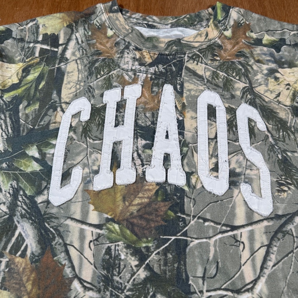 PacSun Graphic Tee Mens L Green Camo Chaos 02 Streetwear Short Sleeve Shirt - Picture 2 of 9